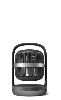 Trumpas, juodas &bdquo;Philips&ldquo; 3000 serijos stalinis ventiliatorius su automatiniu svyravimu.